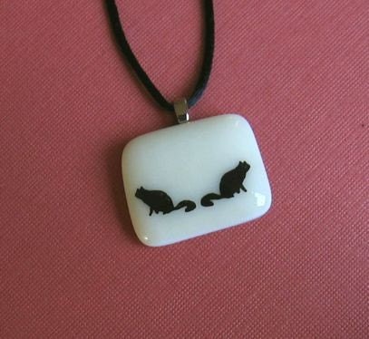 Fused Glass Pendant- Pair o' Cats