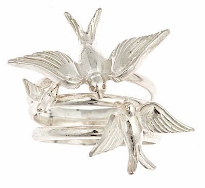 RESERVED For Bonnie W. Mama Bird Baby Bird Daddy Bird Swallow Sterling Silver Ring
