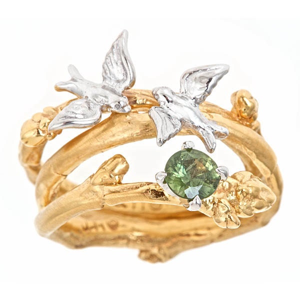 Swallow Branch Engagement & Wedding Band Set 10k Yellow Mix 14k White gold Always Together Forever In Love