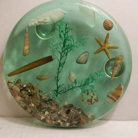Vintage Lucite Trivet Shells Sea Glass and by twospinstersisters