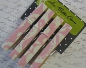 Pink Damask Fabric Covered Clothespin Magnets - Set of 4