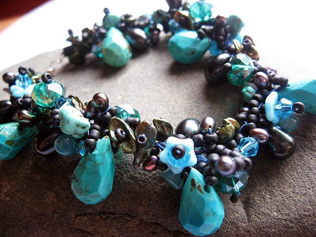 Turquoise Vine - Cluster Bracelet -RESERVED for Anastasia
