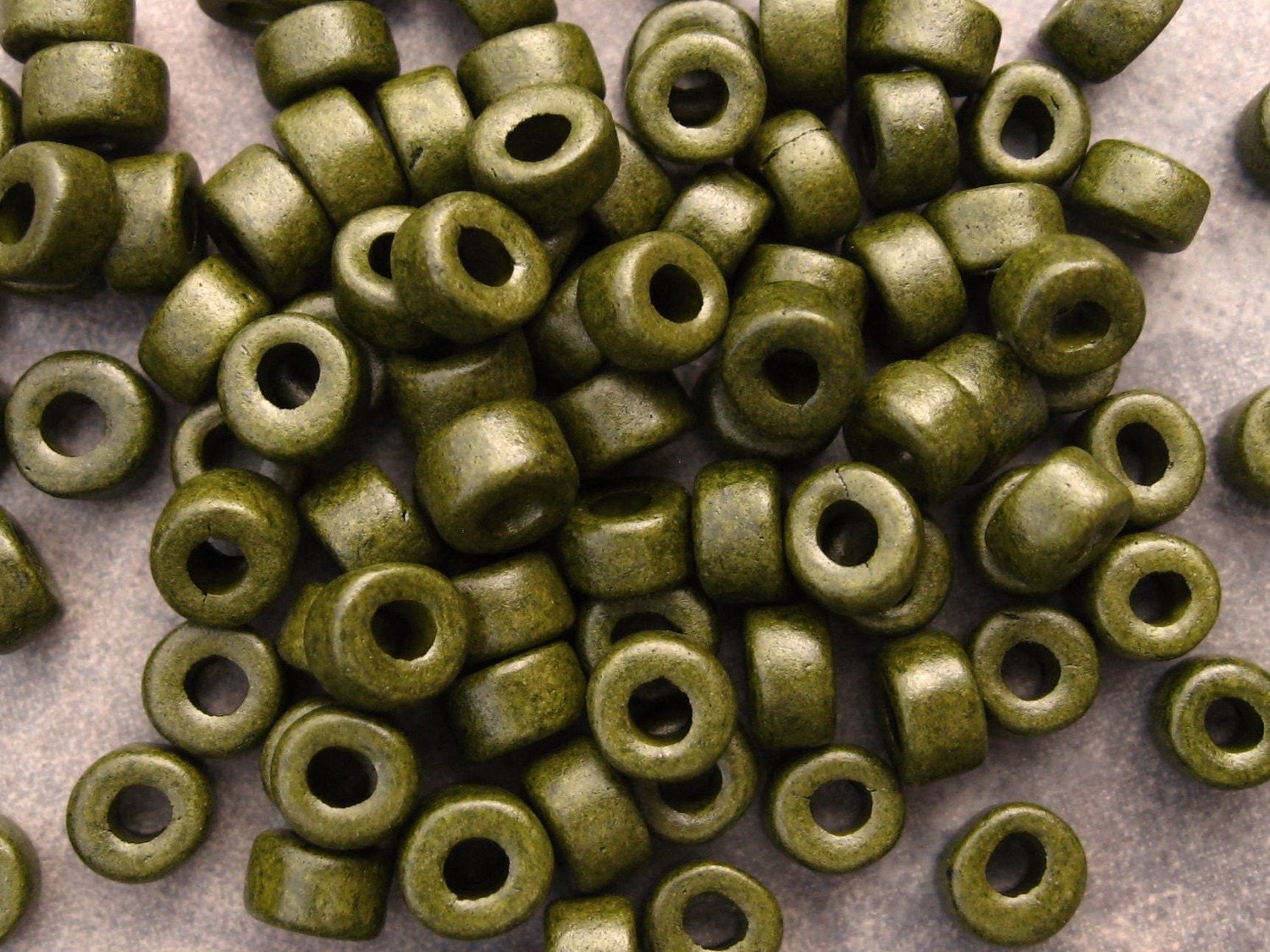 25 Dark Khaki Mini Tube Pony Beads 6x4mm Mykonos Greek Ceramic Large Holed Beads