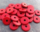 10 RED Greek Ceramic Beads - 13mm Round Washer