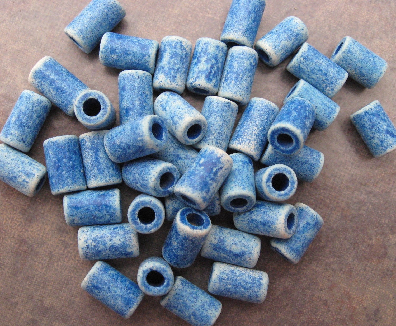 10 DENIM Small Tube - Barrels 6x10mm Greek Ceramic Beads