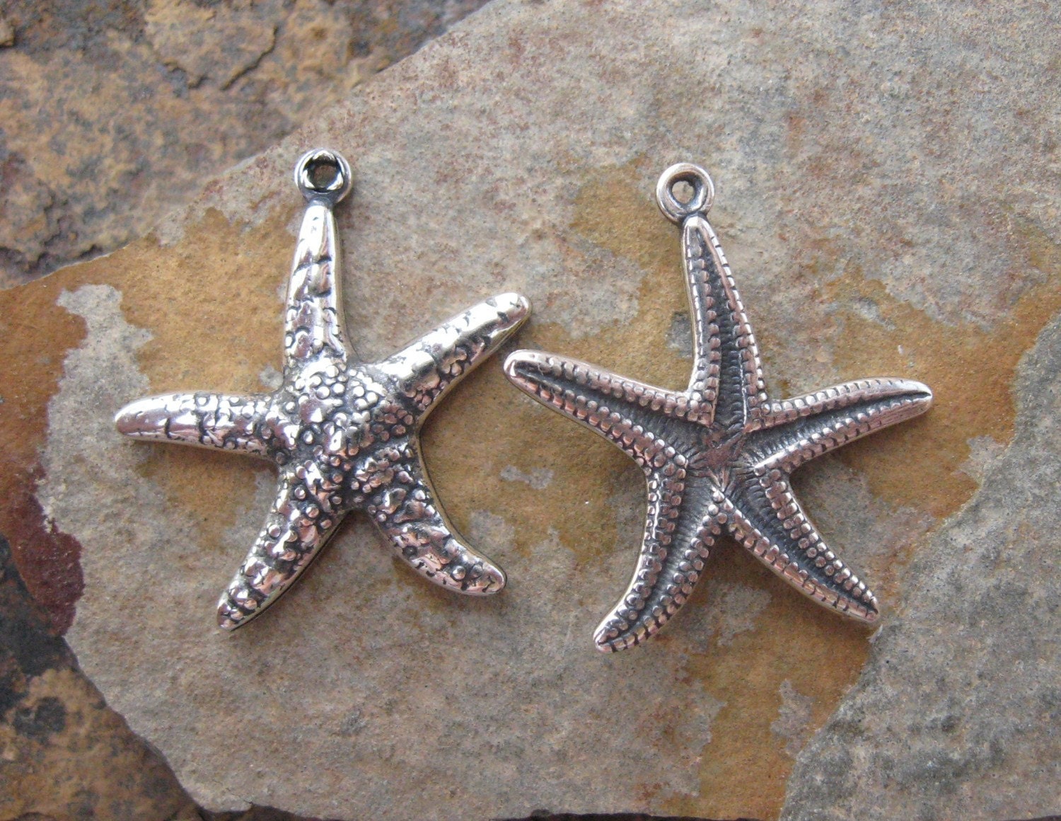 2 Antique Silver Star Fish Charms -  Trinity Brass Co LOW SHIPPING