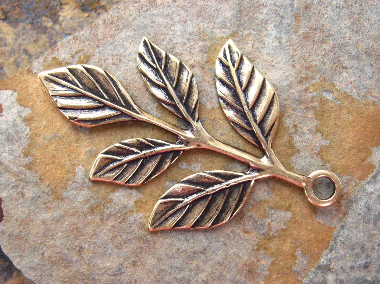 2 Antique Gold Leaf Sprig 23.5mm x 36mm - Trinity Brass Co. LOW SHIPPING