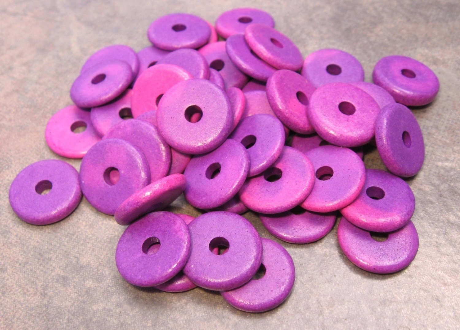 10 Mykonos Greek Ceramic Beads  HOT PURPLE 13mm Round Washer