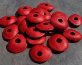 10 RED Mykonos Greek Ceramic 13mm Cornflake Beads