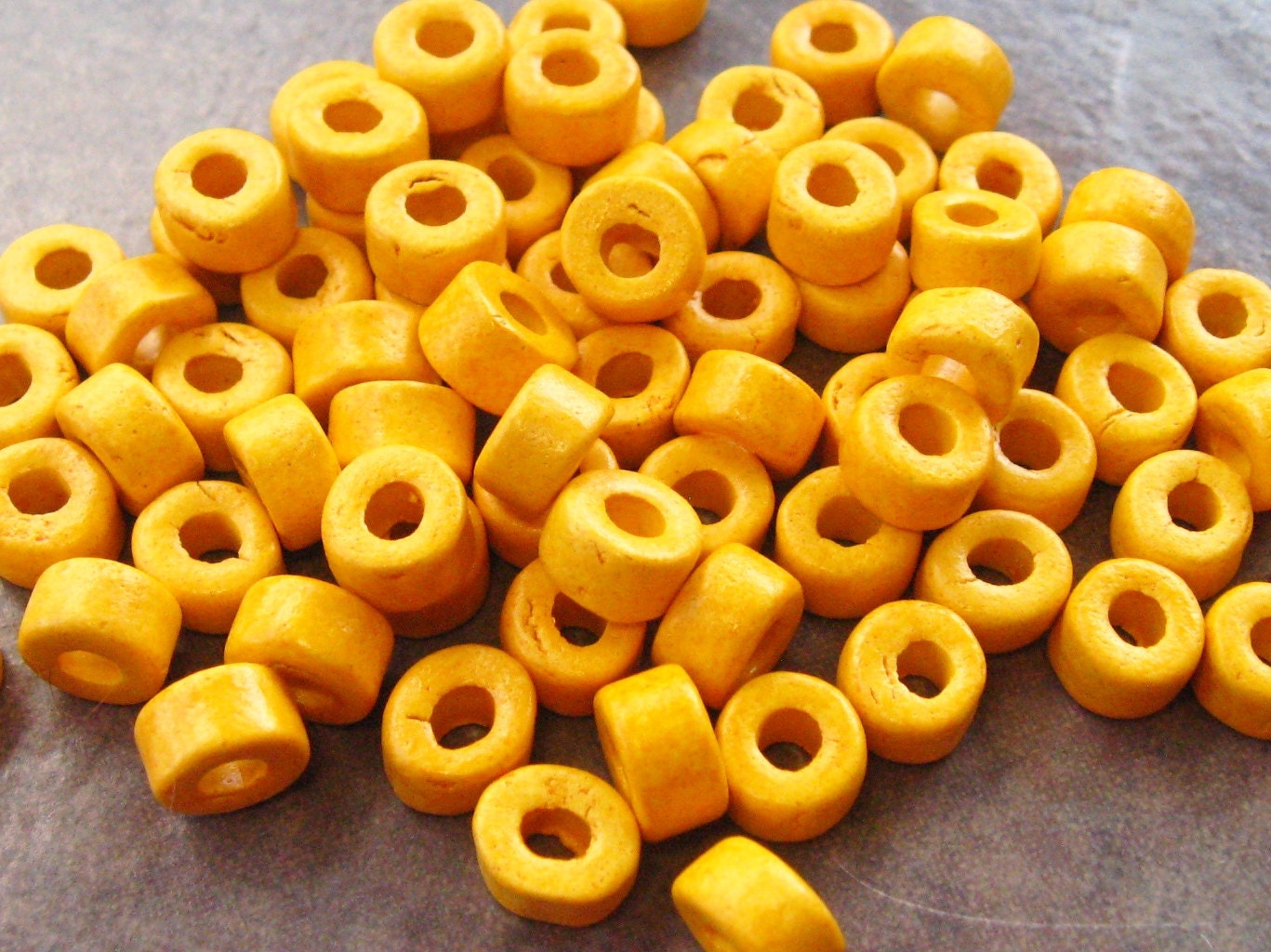 25 Greek Ceramic Beads BANANA YELLOW Mini Tubes 6x4mm Large Holed Beads