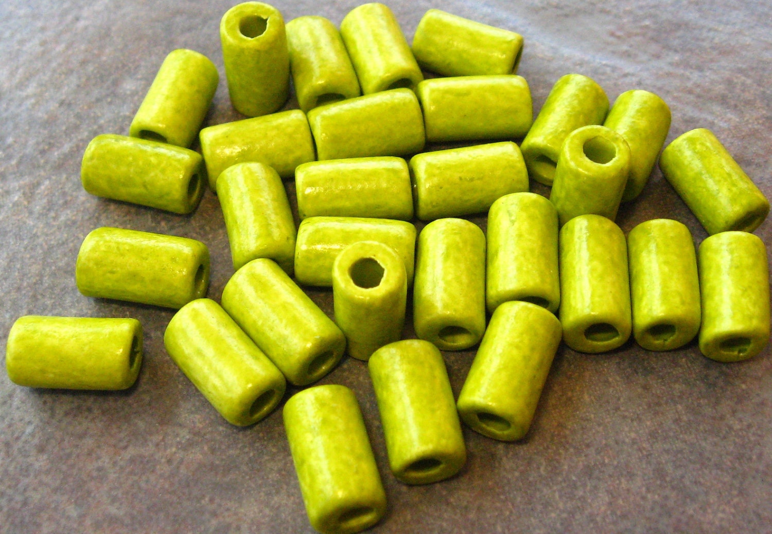 10 Greek Ceramic NEON GREEN Small Tube 6x10mm Beads