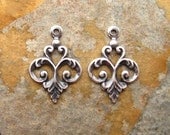 Trinity Brass Co. 4 Antique Silver Fancy Fleur Drop 5mm x 20mm -  LOW SHIPPING