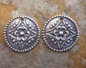 4 Antique Silver Embossed Flower Charm  -  Trinity Brass Co. LOW SHIPPING