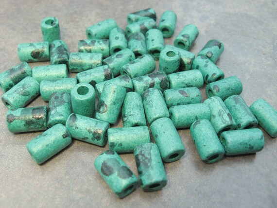 15 MALACHITE Greek Ceramic Beads Small Tube 6x10mm