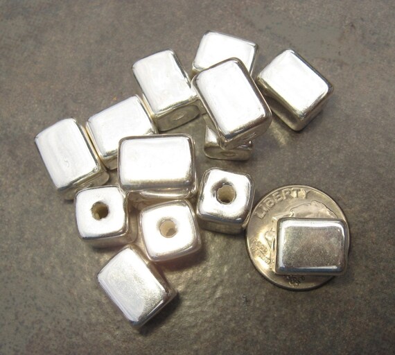5 Silver Rectangle 8x10mm  Brick Mykonos Greek Ceramic Beads