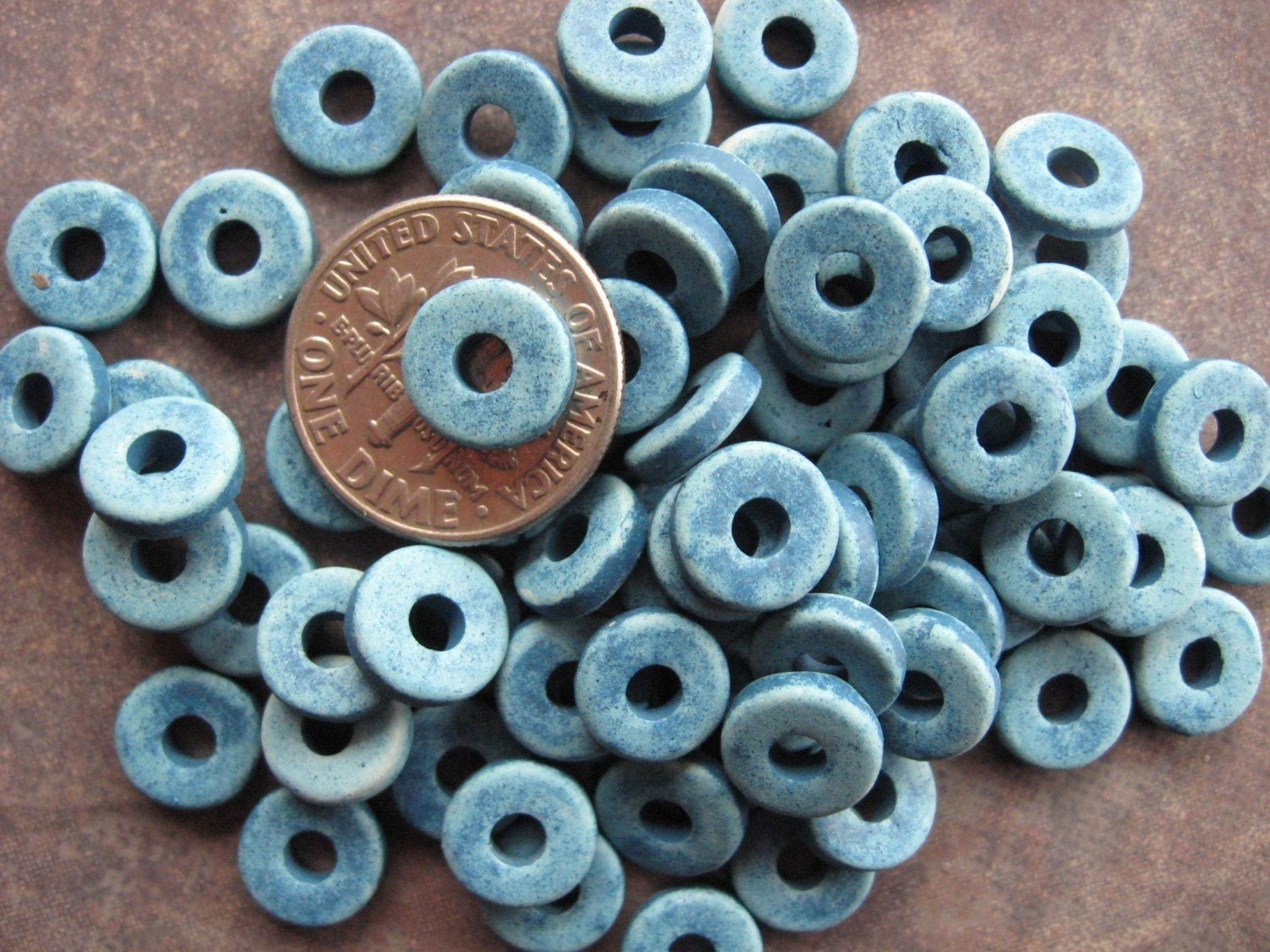 DENIM 8mm ROUND WASHER - 25 Mykonos Greek Ceramic Beads 8mm