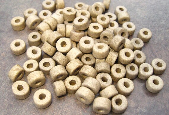 25 KHAKI TAN  Mini Tubes 6x4mm Mykonos Greek Ceramic Large Holed Beads