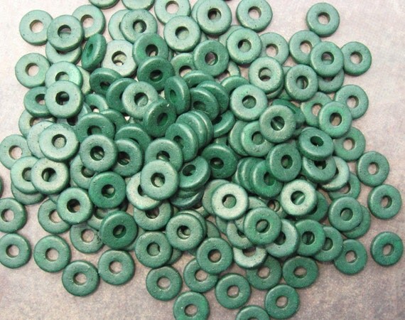 TEAL GREEN 8mm Mykonos Greek Ceramic Round Washer - Disks - 25