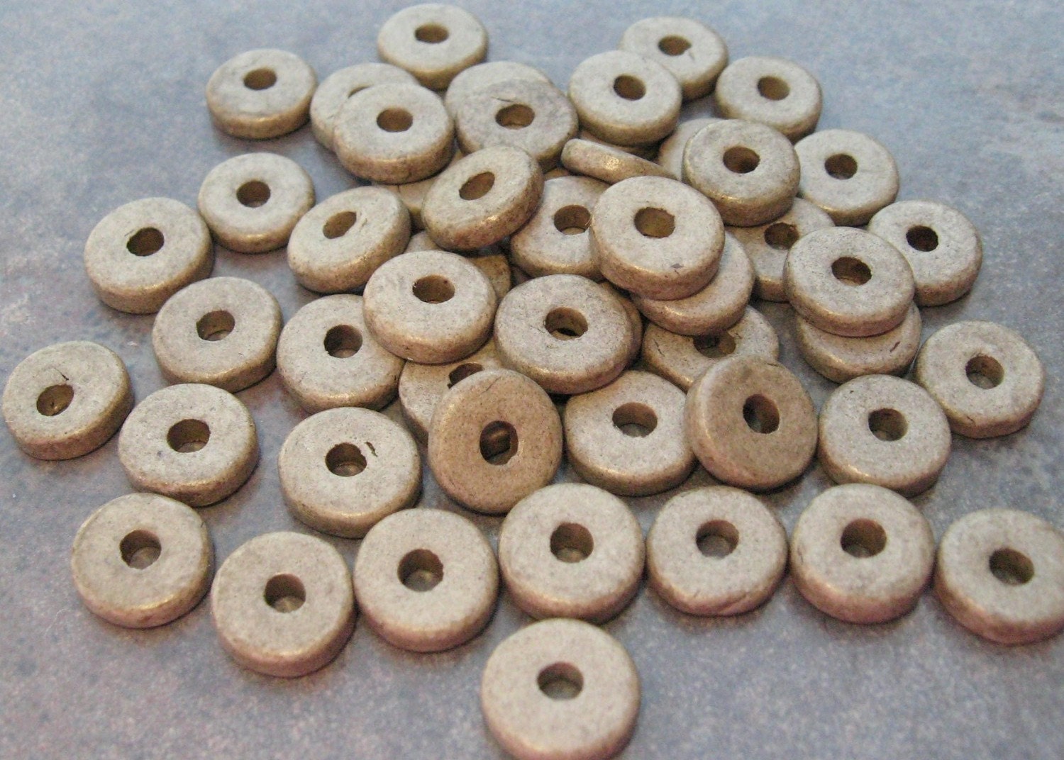 25 Khaki Tan Greek Ceramic 8mm Washer Beads