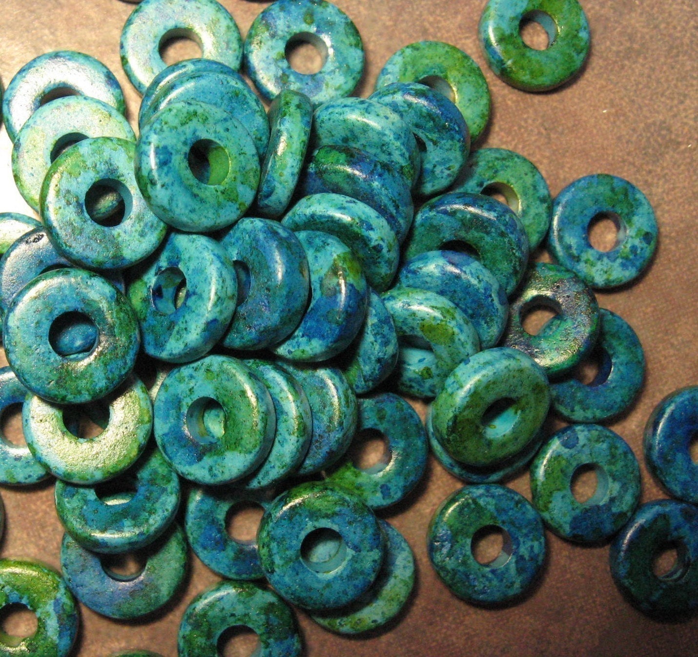 25 Mykonos Greek Ceramic Beads AEGEAN Large Holed Beads 8mm Round Washers