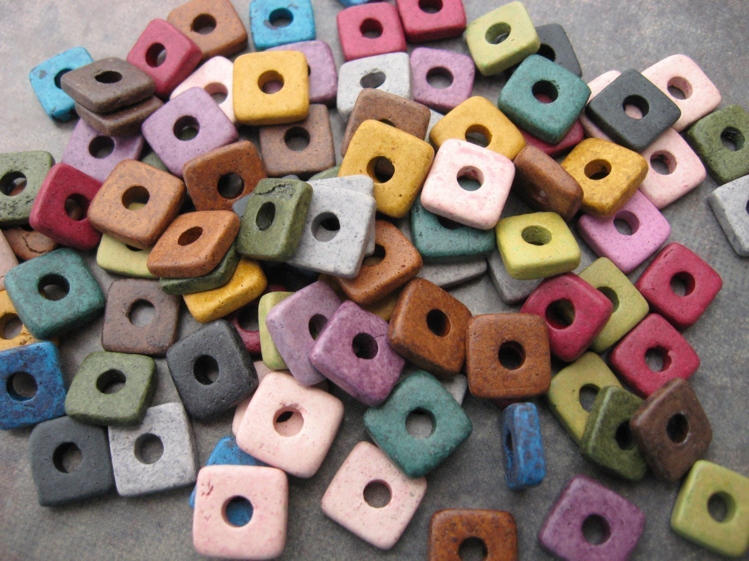 25 Mykonos Greek Ceramic Beads EARTHY ASSORTMENT 8mm Square Beads