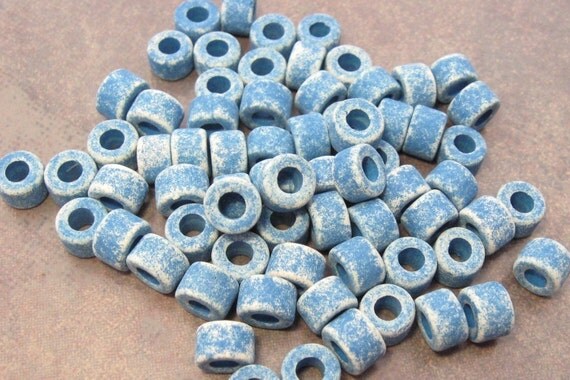DENIM Mykonos Greek Ceramic Beads 6x4mm MINI TUBE (25)