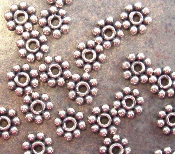 10 Bali Sterling Silver Daisy Spacers - 5mm Oxidized -  LOW SHIPPING