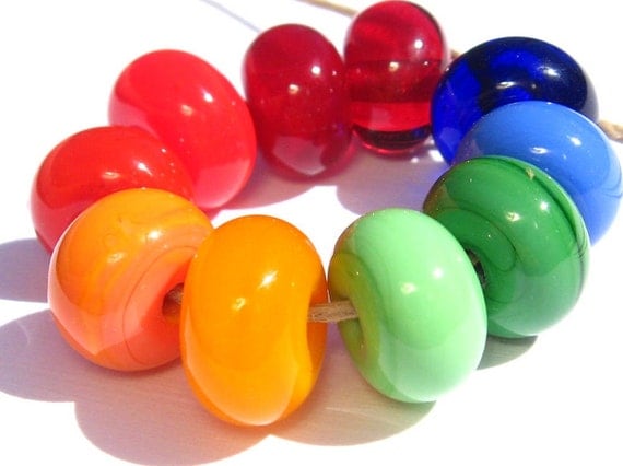Rainbow Glass Spacers (10) - Handmade Lampwork Beads