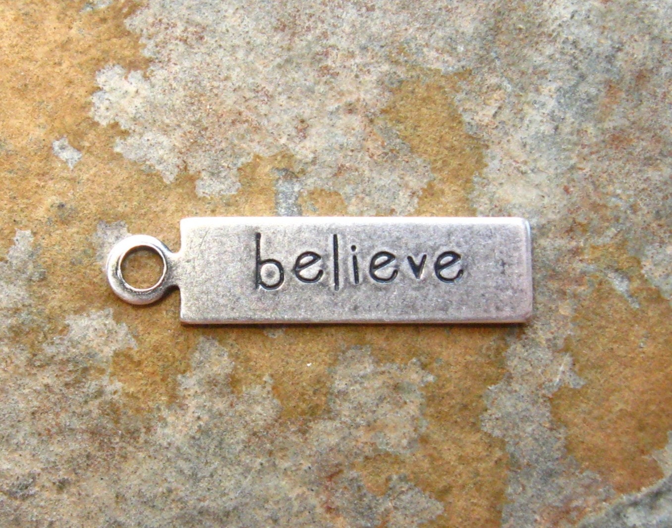 4 Antique Silver BELIEVE Tags 5mm x 20mm - Trinity Brass Co. LOW SHIPPING