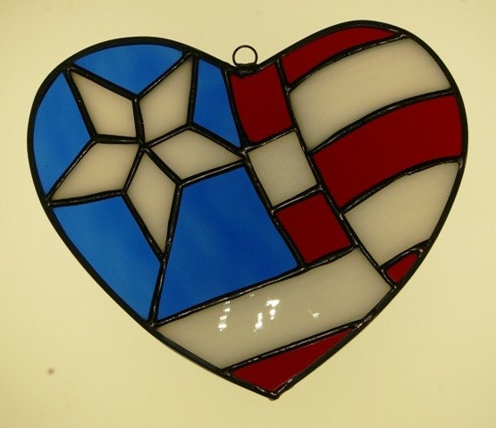 Stained Glass American Flag Heart Suncatcher 9350