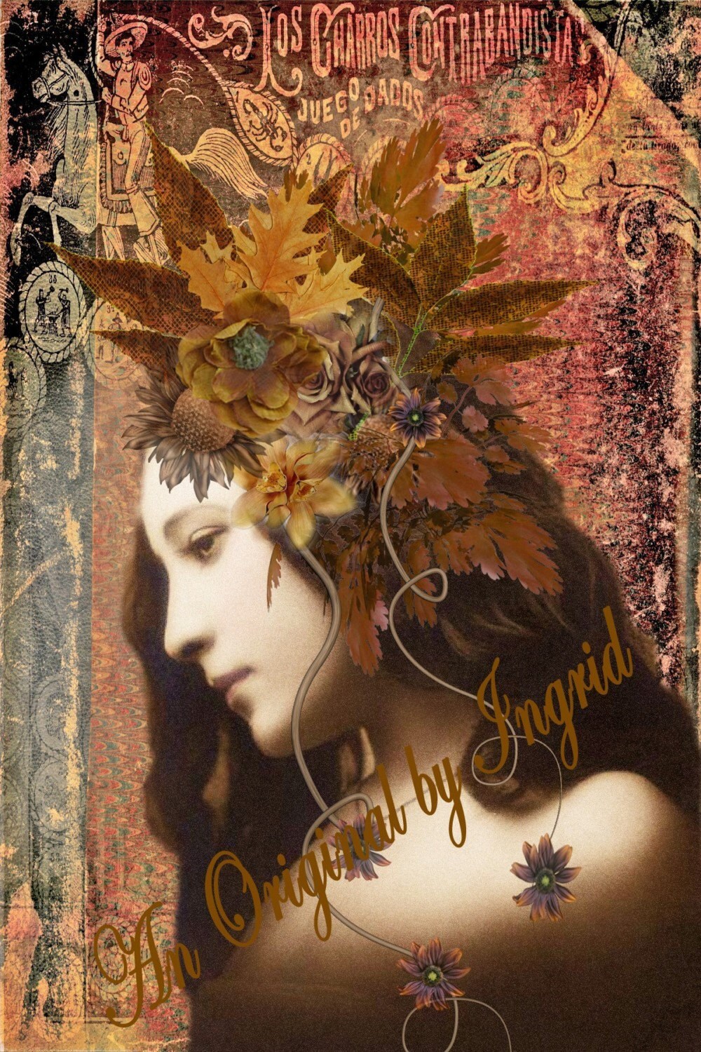 Lady in Brown Digital Collage Greeting Card (Suitable for Framing)