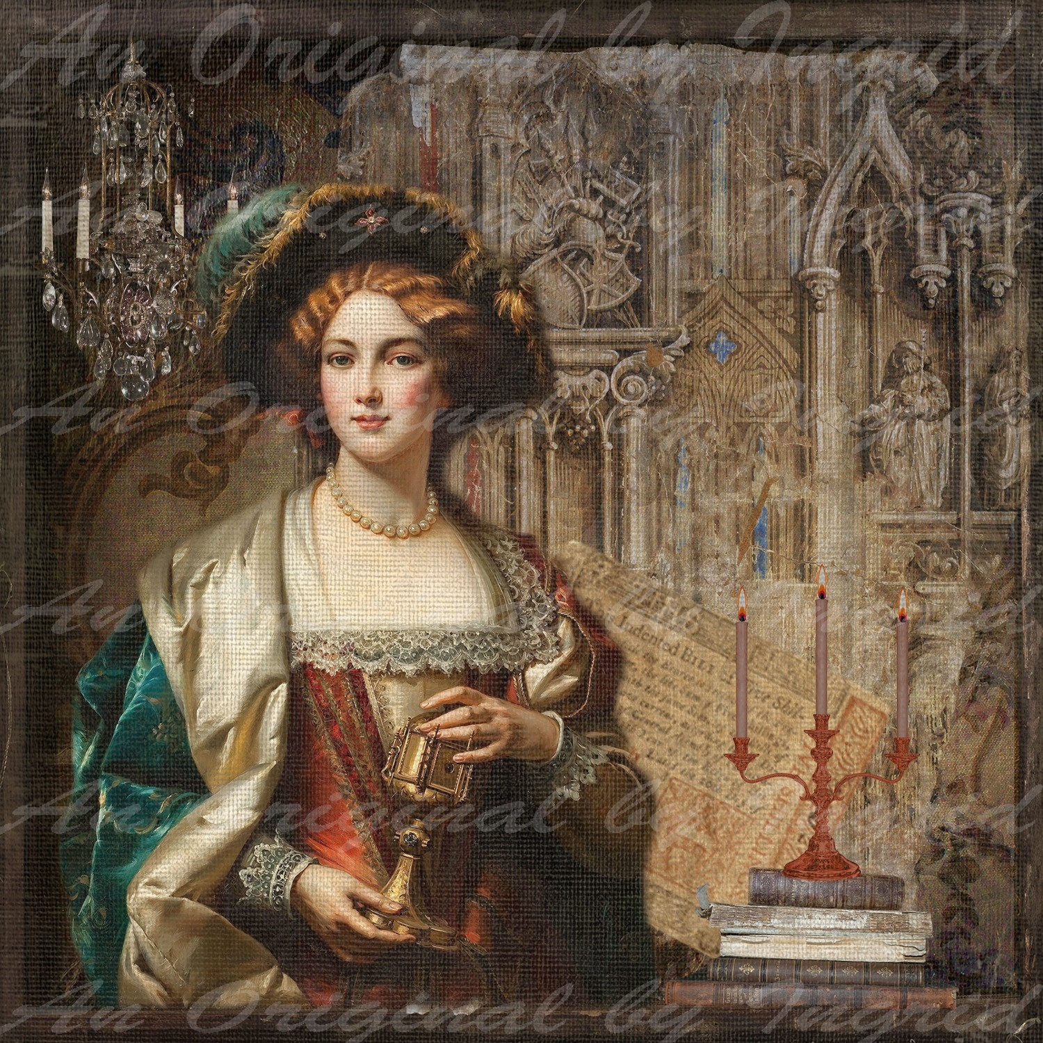 Renaissance Beauty Digital Collage Greeting Card (Suitable for Framing)