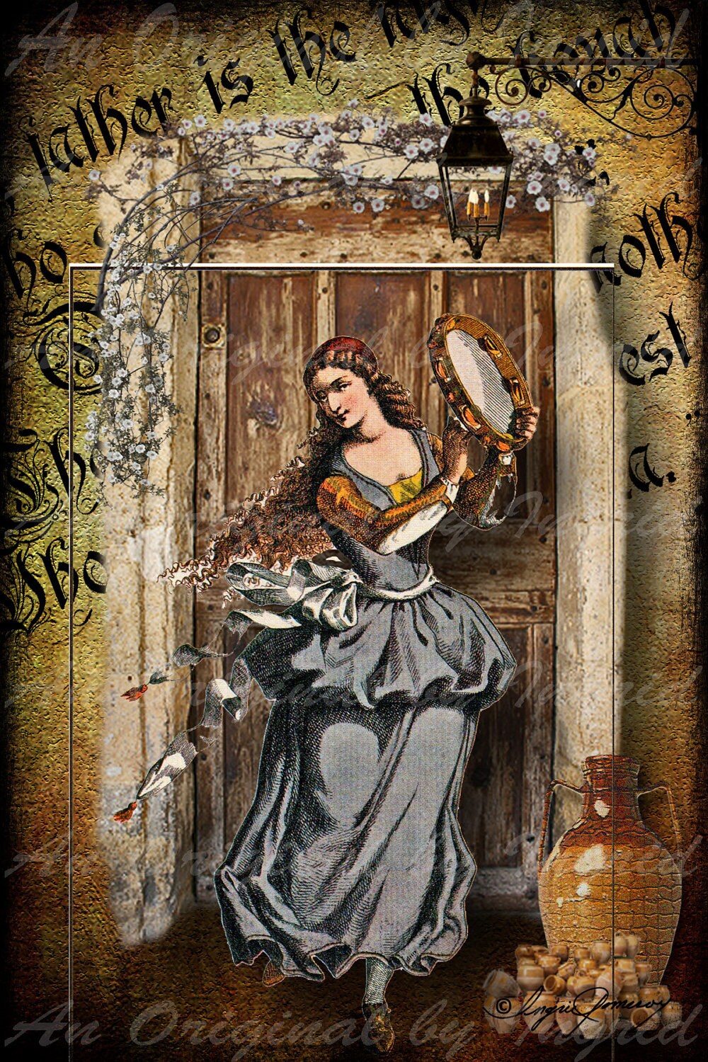 Gypsy Dance Digital Collage Greeting Card (Suitable for Framing)