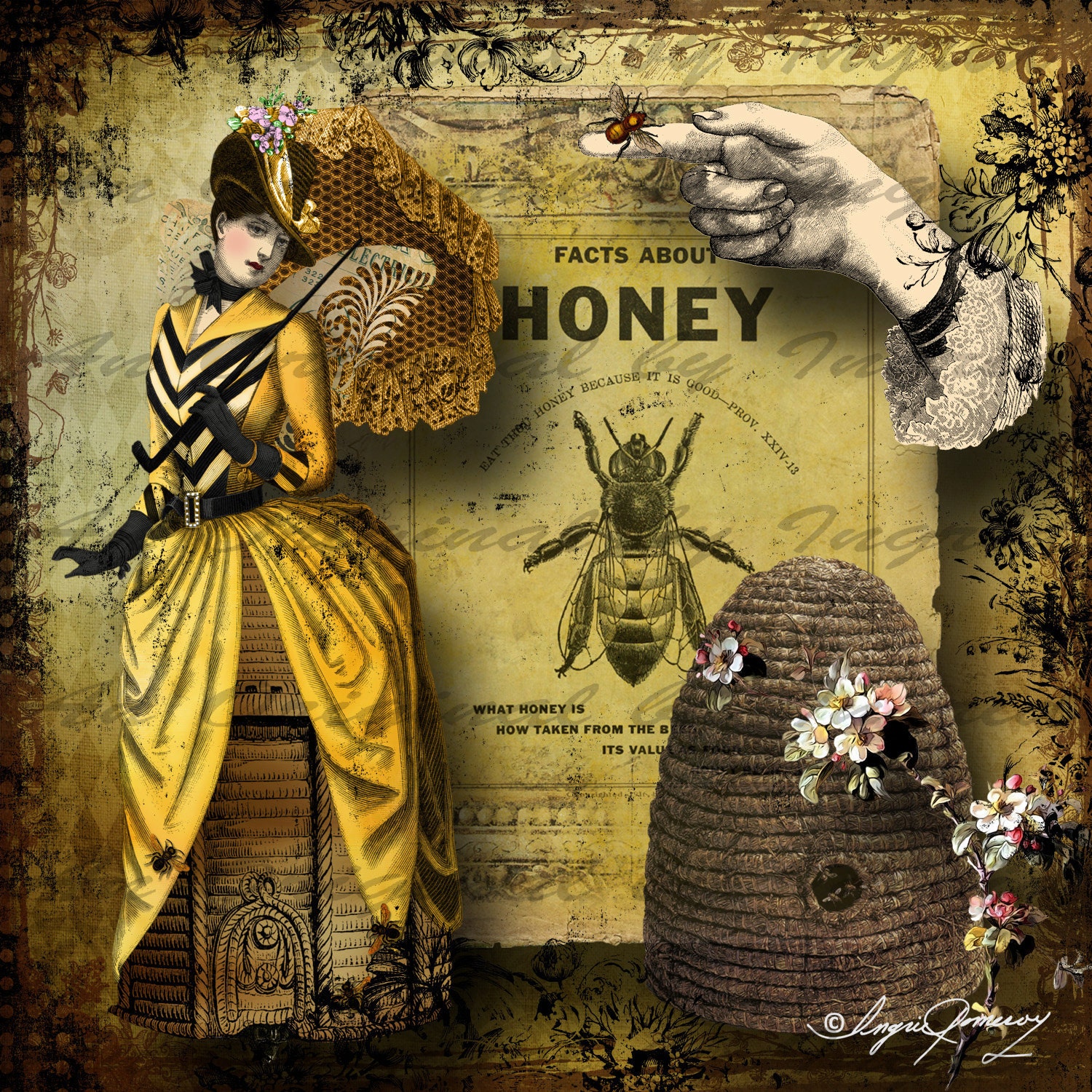 Honey Babe Digital Collage Greeting Card (Suitable for Framing)