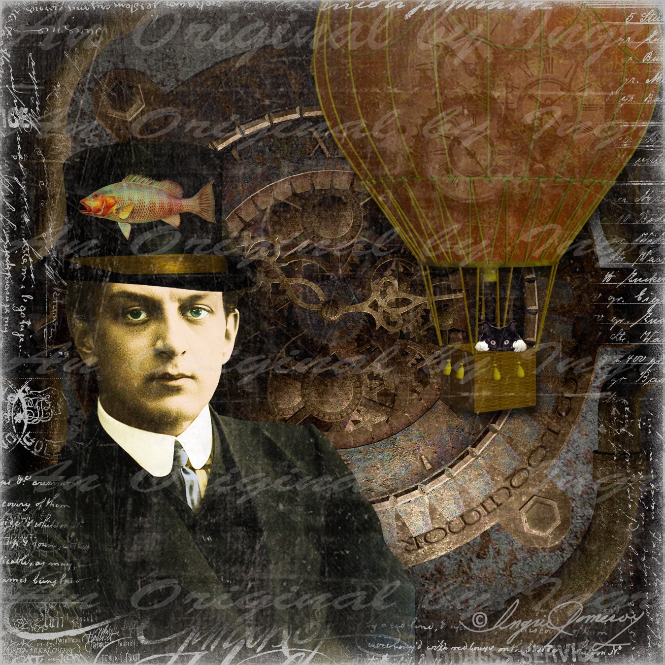 Steampunk Dad 2 Digital Collage Greeting Card (Suitable for Framing)