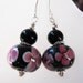 SALE Black Onyx and Pink Flower Lampwork Glass Beaded Sterling Silver Earrings - Midnight Dahlia