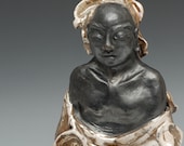 Buddha Statue Wrapped in Clouds Abstract Art Figure Sculpture Wabi Sabi style Raku Ceramics by Anita Feng