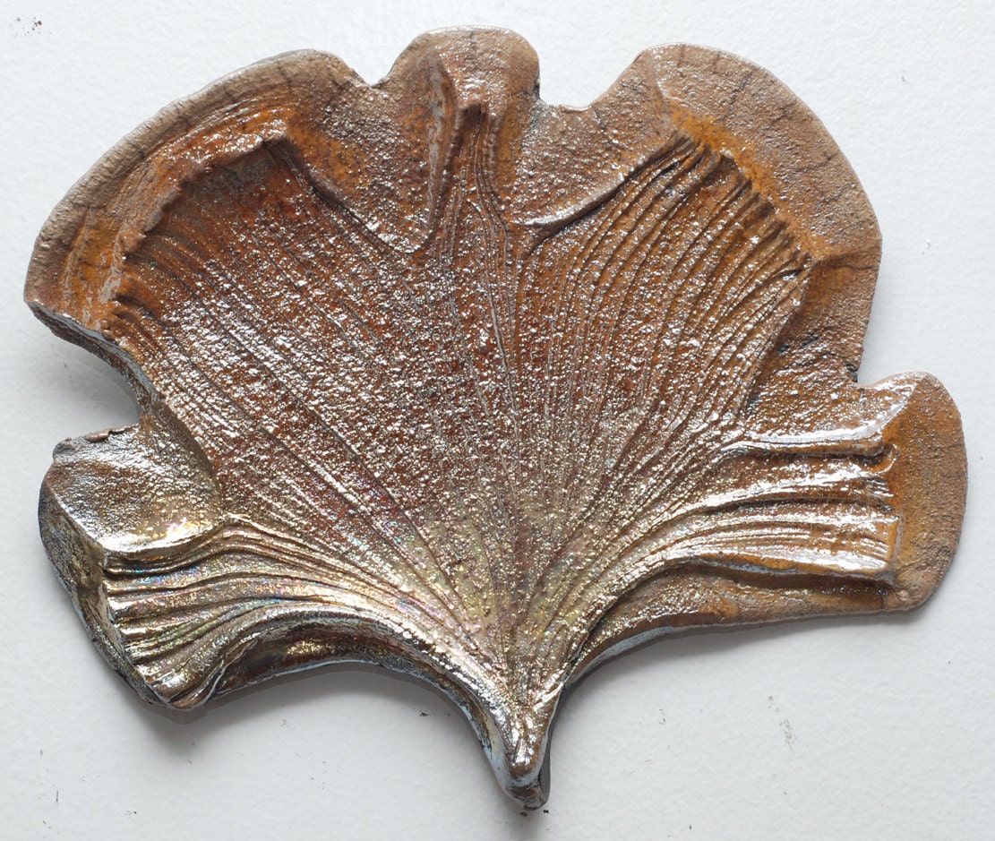 Small Ginko Leaf in Yellow Gold Raku Ceramics by Anita Feng