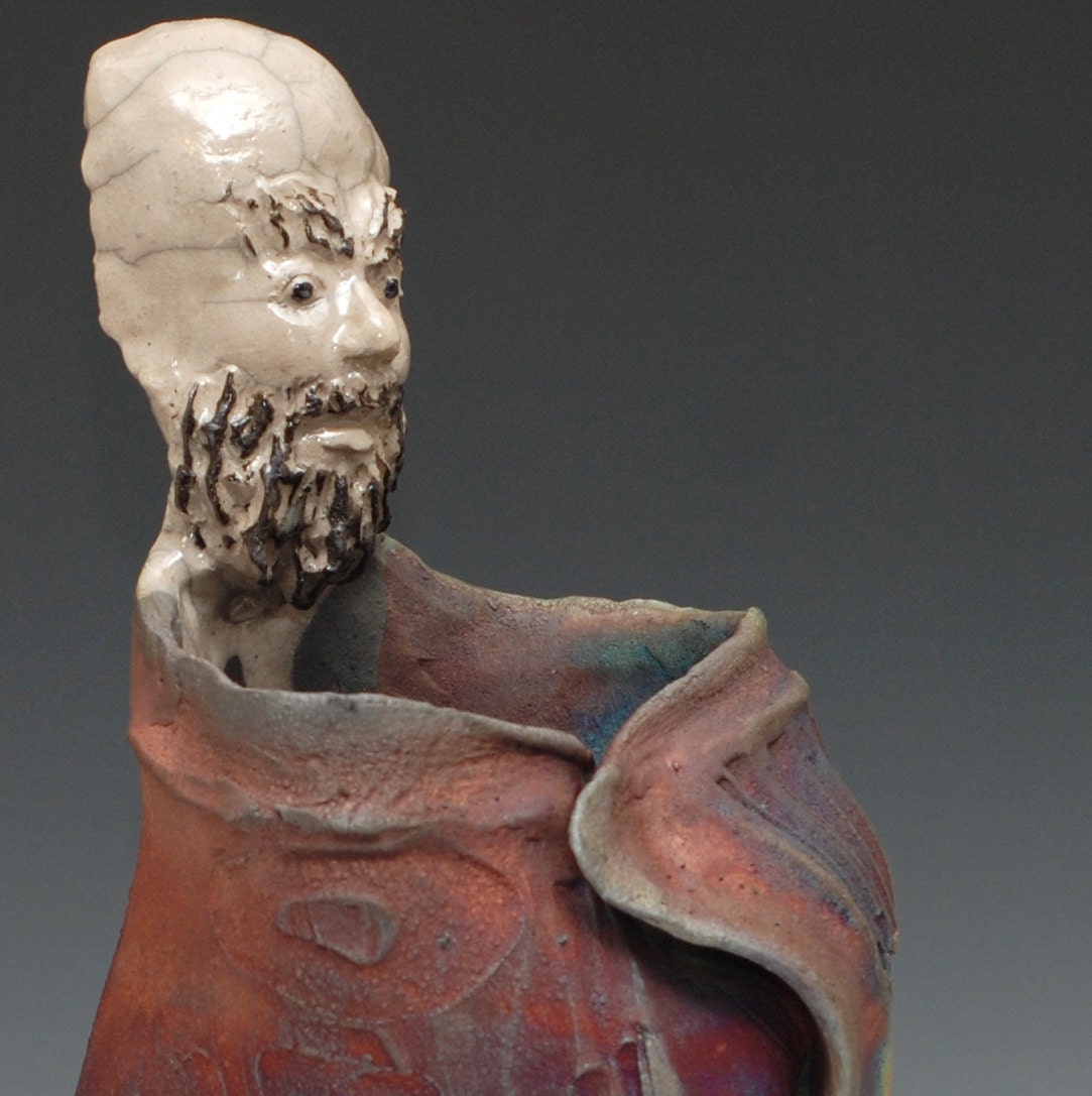 Bodhidharma Statue With a Robe on Fire Abstract Art Figure Figurine Wabi Sabi style by Golden Wind Raku