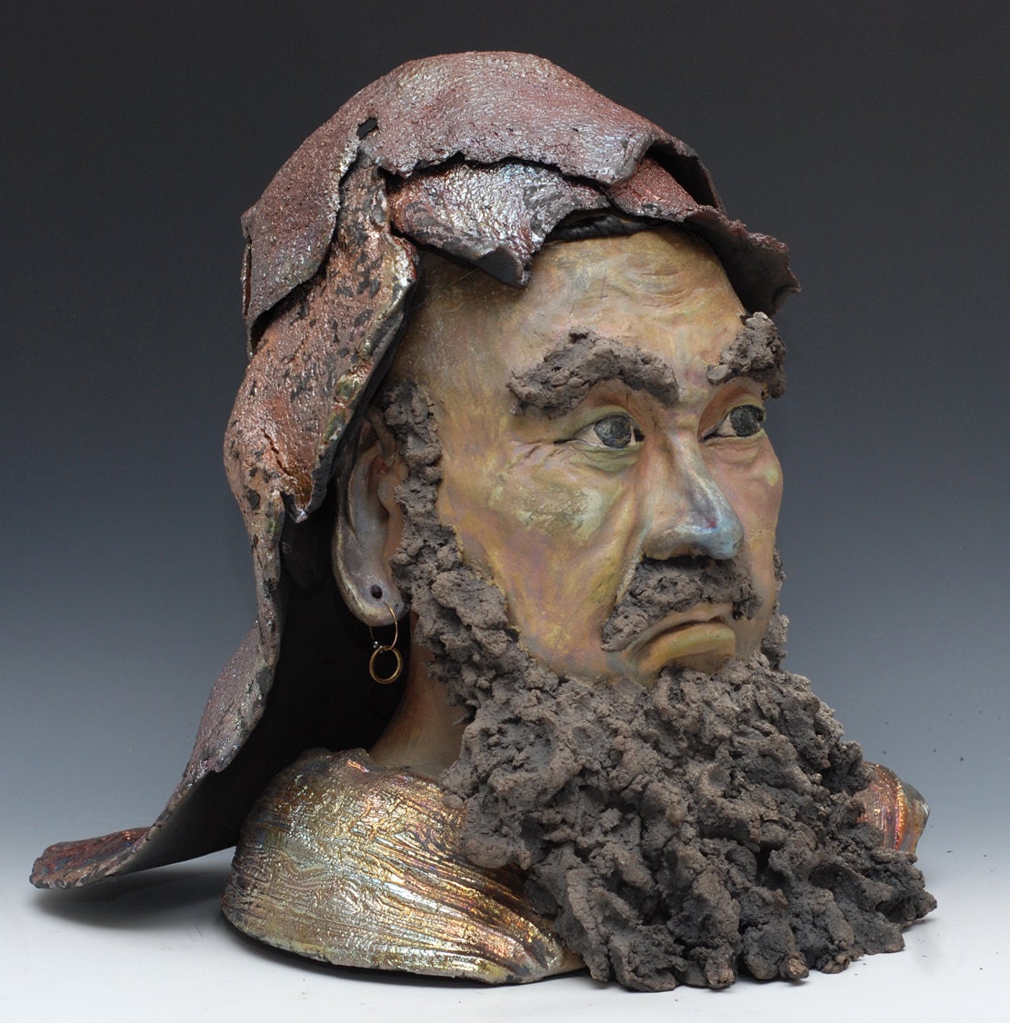 Bodhidharma Daruma Statue Bust in Raku Ceramics