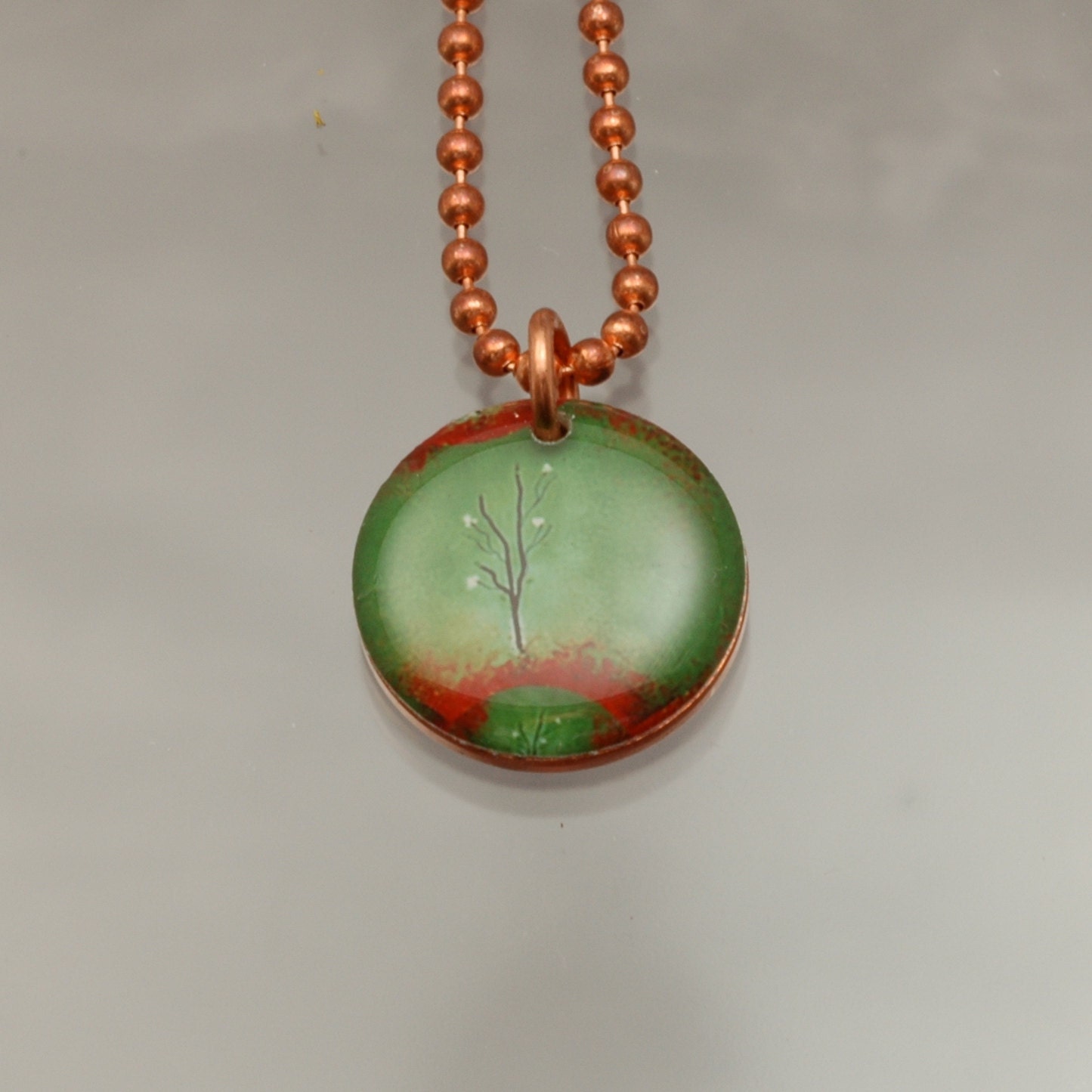 Handmade Copper Tree Charm Pendant Necklace Upcycled Repurposed Penny- Green Tree - Womens Jewelry