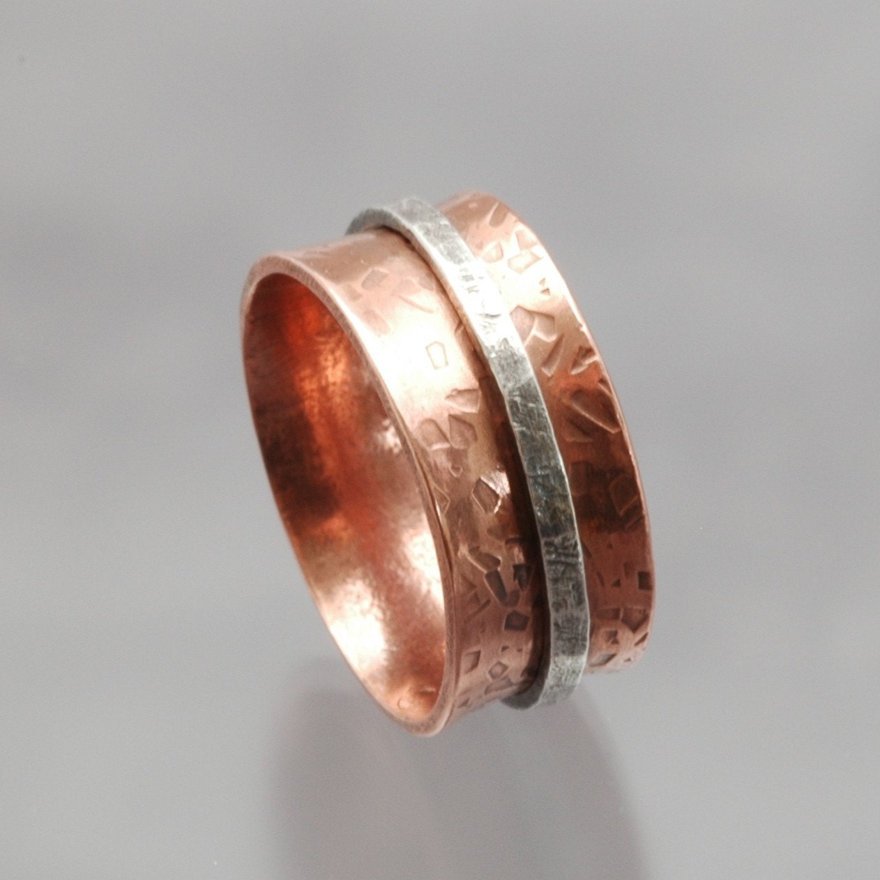 Silver Spinner Ring Sterling Copper Rustic - Harvest Flame - SRA SATEAM Womens Jewelry