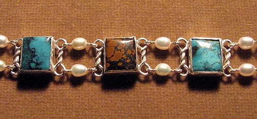 Two tone Turquoise  and Pearl Bracelet
