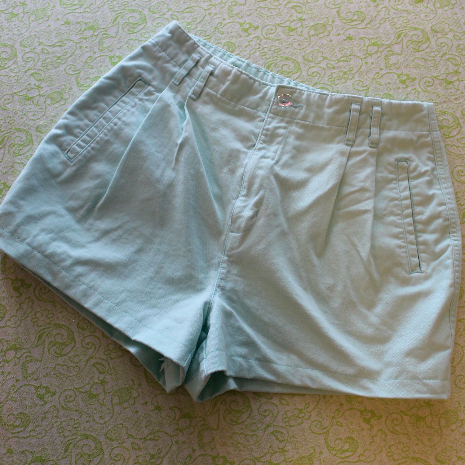 mint green high waist pleated shorts