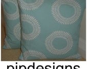 Pack of Two 16x16 Aqua Pillow Shams 2 New Aquamarine ( Pair of ) 16" Retro Modern Cushion Covers Cases Slips Pillowcases 16"x16" Aqua White