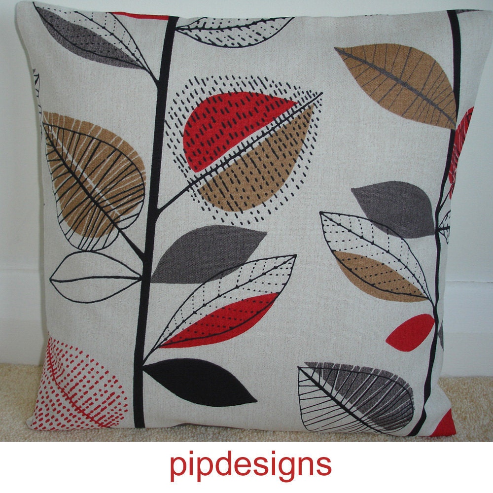 20" Abstract Stem Leaves Pillow Cushion Cover Case Sham Slip Red Brown Black Grey Pillowcase Pillowsham Pillowslip