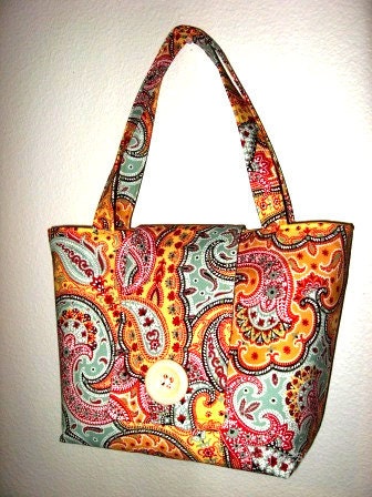 Tote Purse Hangbag in orange paisley "The Makena" SALE