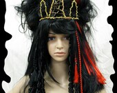 Wig Gothic French Boudoir Evil Queen, black huge bouffant by hair nurse Lana Guerra Crown Headpeice  tiara