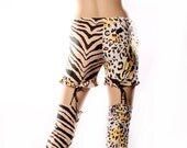 Rocker Tight Pants - Low Waist Garter Punk Spandex Skinny Jeans leggings Shorts mismatching Sexy legs Leopard Tiger Cat print