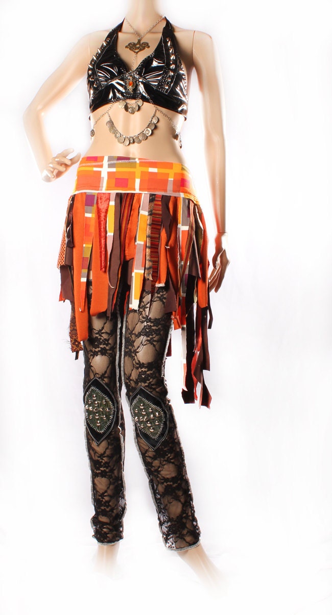 Shimmy Skirt - Rust Orange Brown Tattered Mini skirt Summer Festivals playa Bright Hippie Witchy Medium Large